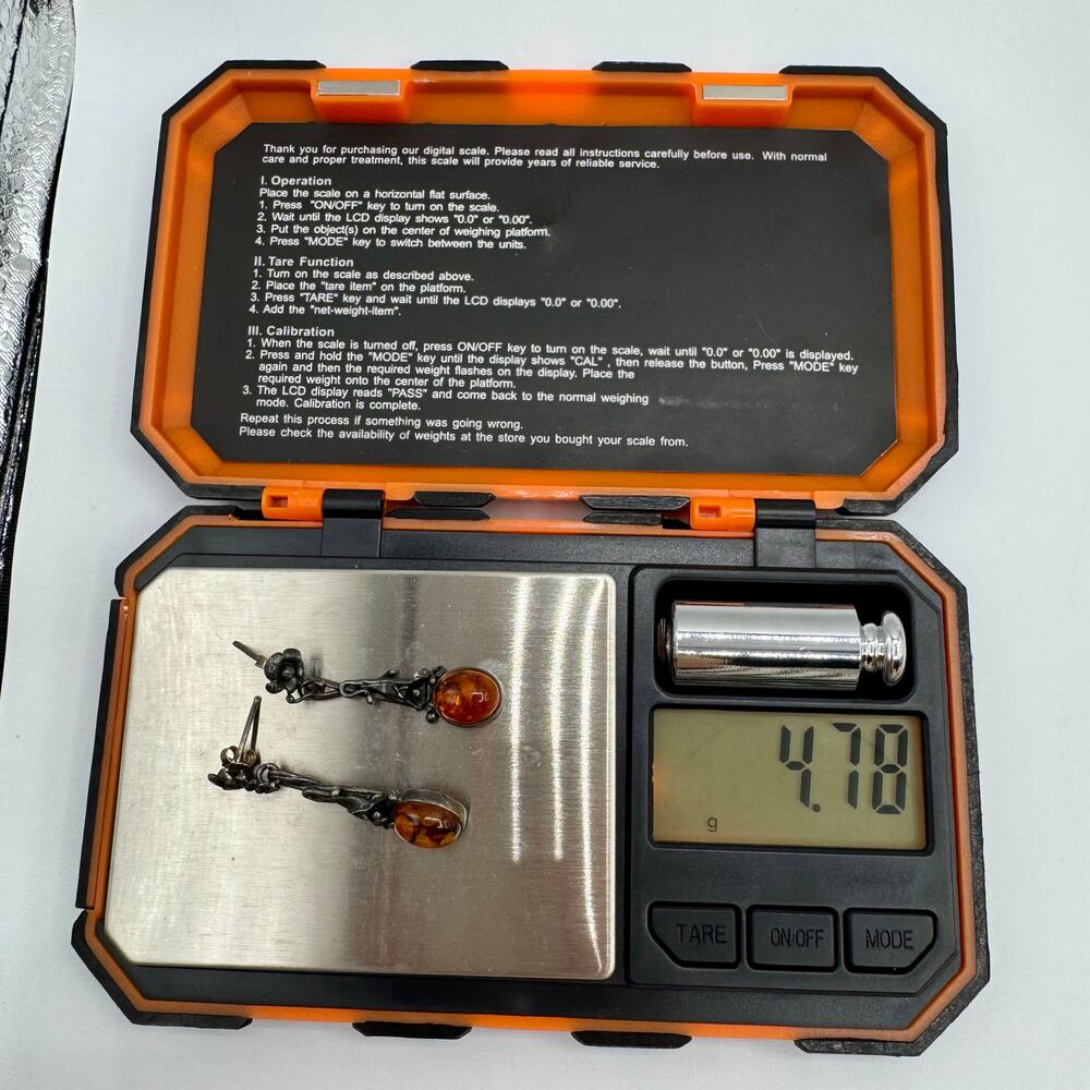 Amber Patina’d Silver Earrings Art Nouveau Style Floral Acid Tested Ornate 4.78g - Picture 11 of 13